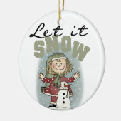 女の子と雪だるまレットイットスノーキープサケオーナメント セラミックオーナメント (左)