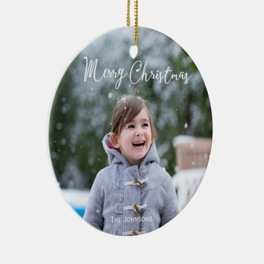 女の子と雪の写真メリークリスマスツリーオーナメント セラミックオーナメント (右)