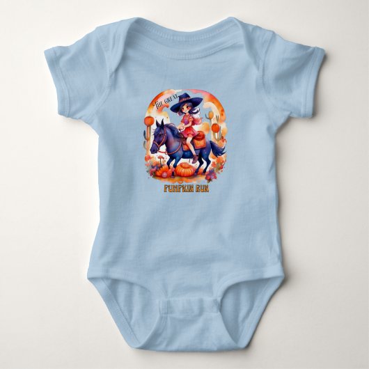 女の子と馬のグレートパンプキンラン ハロウィン ベビーボディスーツ (正面)