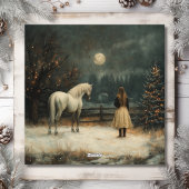 女の子と馬 | 満月の冬クリスマス シーズンカード