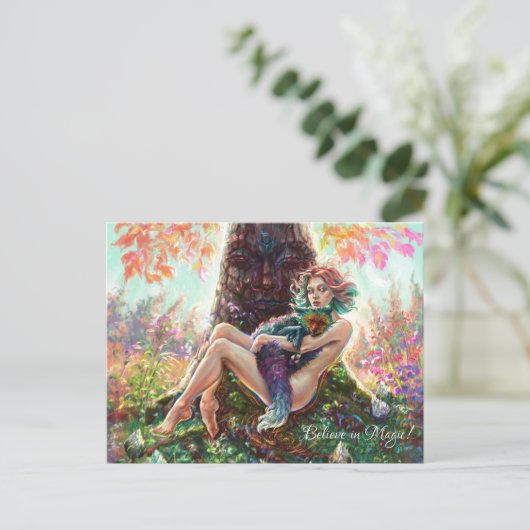 女の子と魔法のファンタジーの森の芸術 ポストカード (スタンド正面)