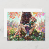 女の子と魔法のファンタジーの森の芸術 ポストカード (正面/裏面)