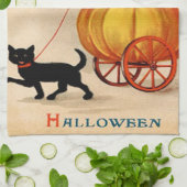 女の子と黒猫 キッチンタオル (折り畳み)