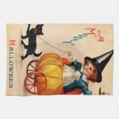 女の子と黒猫 キッチンタオル (横)