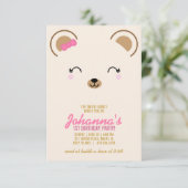 女の子なら誰でもテディベアの誕生パーティーピンク 招待状 (スタンド正面)