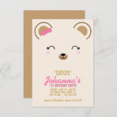 女の子なら誰でもテディベアの誕生パーティーピンク 招待状 (正面/裏面)