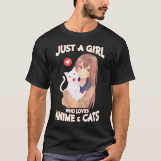 女の子にはかわいいアニメ猫が大好きな女の子 Tシャツ