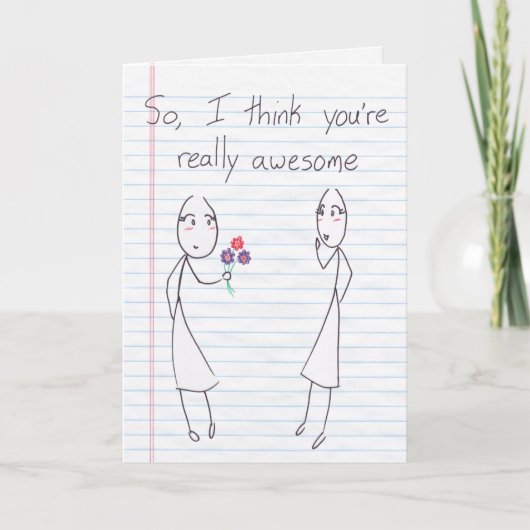 女の子にスティックスフィギュア女の子バレンタイン シーズンカード (正面)