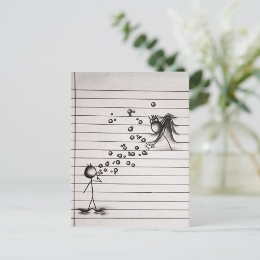 女の子にスティックフィギュア吹アニメの男の子の泡 ポストカード (スタンド正面)