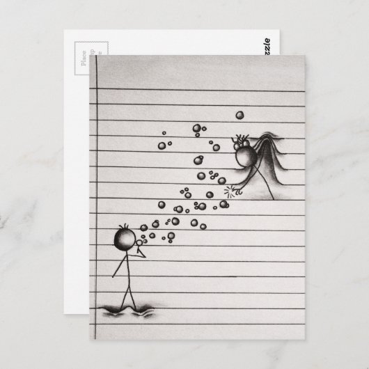 女の子にスティックフィギュア吹アニメの男の子の泡 ポストカード (正面/裏面)