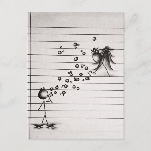 女の子にスティックフィギュア吹アニメの男の子の泡 ポストカード (正面)