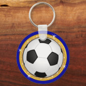 女の子にパーソナライズされた贈るサッカーの青と金ゴールド キーホルダー (裏面)