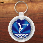 女の子にパーソナライズされた贈る青い白の体操 キーホルダー (裏面)