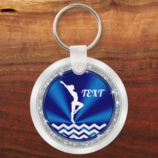 女の子にパーソナライズされた贈る青い白の体操 キーホルダー (裏面)