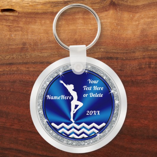 女の子にパーソナライズされた贈る青い白の体操 キーホルダー (正面)