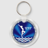 女の子にパーソナライズされた贈る青い白の体操 キーホルダー (裏面)