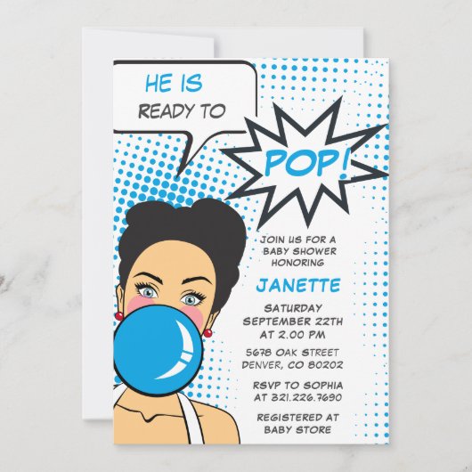 女の子に準備ができてバブルガポップ・アートのム赤ちゃんシャワー 招待状 (正面)