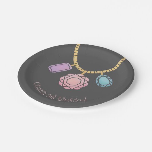 女の子に誕生会の供給をする宝石の宝石類 ペーパープレート (アングル)