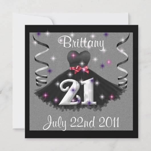 女の子に21歳の誕生日パーティの招待状おめでとう 招待状 (正面)