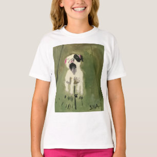 女の子のあくびをする子犬の長袖のTシャツ Tシャツ