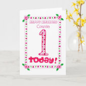 女の子のいとこのための第1回誕生日カード カード (黄色い花)