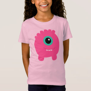 女の子のおもしろい及びかわいいピンクモンスター Tシャツ