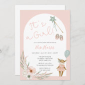 女の子のおもちゃヴィンテージベビーシャワー 招待状 (正面/裏面)