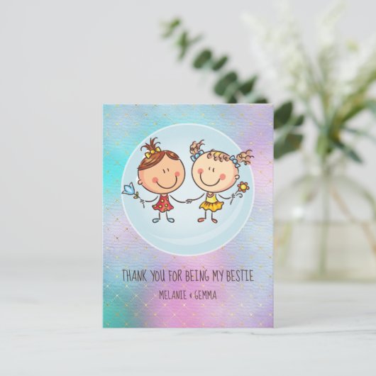 女の子のお友達へのBFFのかわいいプレゼントかわいい ポストカード (スタンド正面)