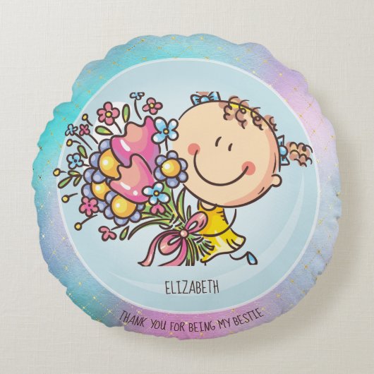 女の子のお友達へのBFFのかわいいプレゼントかわいい ラウンドクッション (正面)