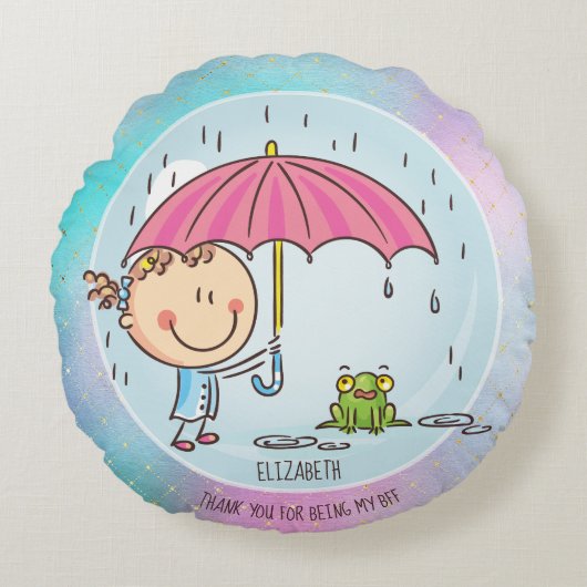 女の子のお友達へのBFFのかわいいプレゼントかわいい ラウンドクッション (正面)