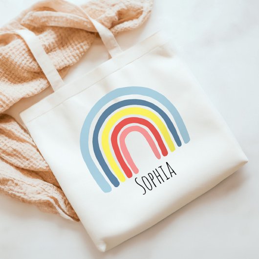 女の子のお洒落トレンディーレインボーカートゥーンネームキッズ トートバッグ