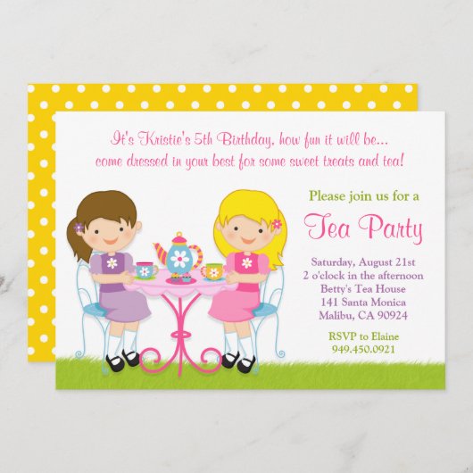 女の子のお茶会の誕生日のパーティの招待状 招待状 (正面/裏面)