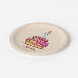 女の子のお誕生日、ピンクのケーキに1才 ペーパープレート
