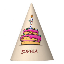 女の子のお誕生日、ピンクのケーキの上の1 パーティーハット