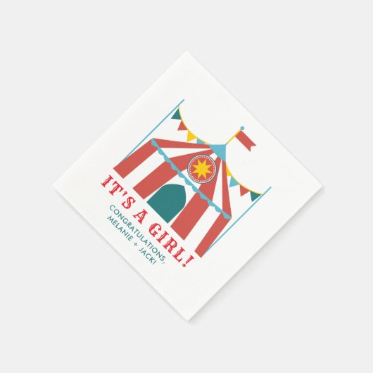 女の子のかわいいサーカスの性別がシャワーの赤ちゃんを暴露 スタンダードカクテルナプキン (角)