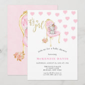女の子のかわいいゾウさんベビーシャワー 招待状 (正面/裏面)