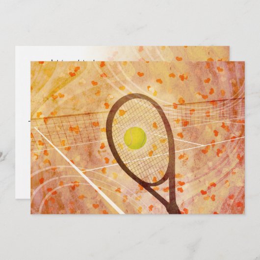 女の子のかわいいテニスの誕生日パーティー 招待状 (正面/裏面)