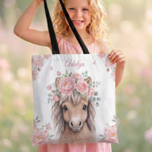 女の子のかわいいピンクの花柄の馬の名前入り