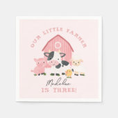 女の子のかわいいピンクの農場の動物の納屋の誕生日 スタンダードカクテルナプキン (正面)