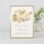 女の子のかわいいヴィンテージのクリスマスのベビーシャワー 招待状 (スタンド正面)