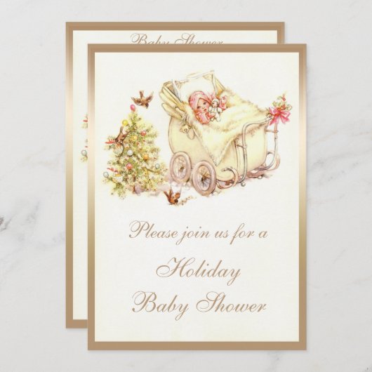 女の子のかわいいヴィンテージのクリスマスのベビーシャワー 招待状 (正面/裏面)