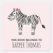 女の子のかわいい本はサファリゼブラの名前に属している スクエアシール (正面)