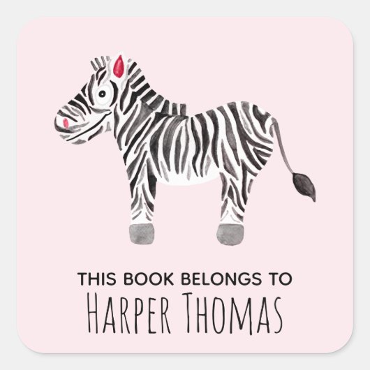女の子のかわいい本はサファリゼブラの名前に属している スクエアシール (正面)