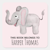 女の子のかわいい本はサファリ象の名前 スクエアシール (正面)