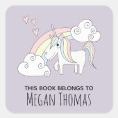 女の子のかわいい本は虹の一角獣の名前 スクエアシール (正面)