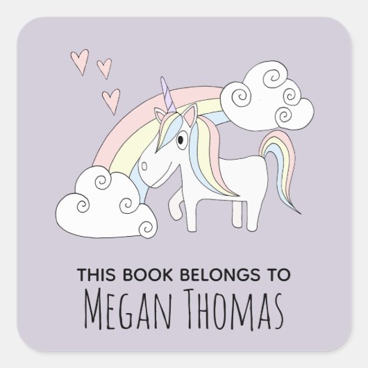 女の子のかわいい本は虹の一角獣の名前 スクエアシール (正面)
