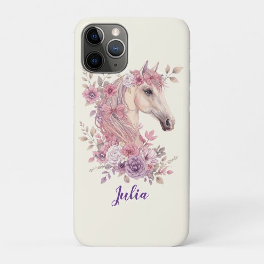 女の子のかわいい紫とピンクの馬のモノグラムスクリプト名 Case-Mate iPhoneケース (裏)