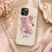 女の子のかわいい紫とピンクの馬のモノグラムスクリプト名 Case-Mate iPhoneケース