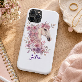 女の子のかわいい紫とピンクの馬のモノグラムスクリプト名 iPhone 11 PROケース