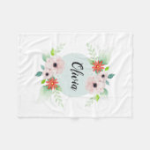 女の子のかわいい花の水彩画の花および一流の子供 フリースブランケット (正面(横))